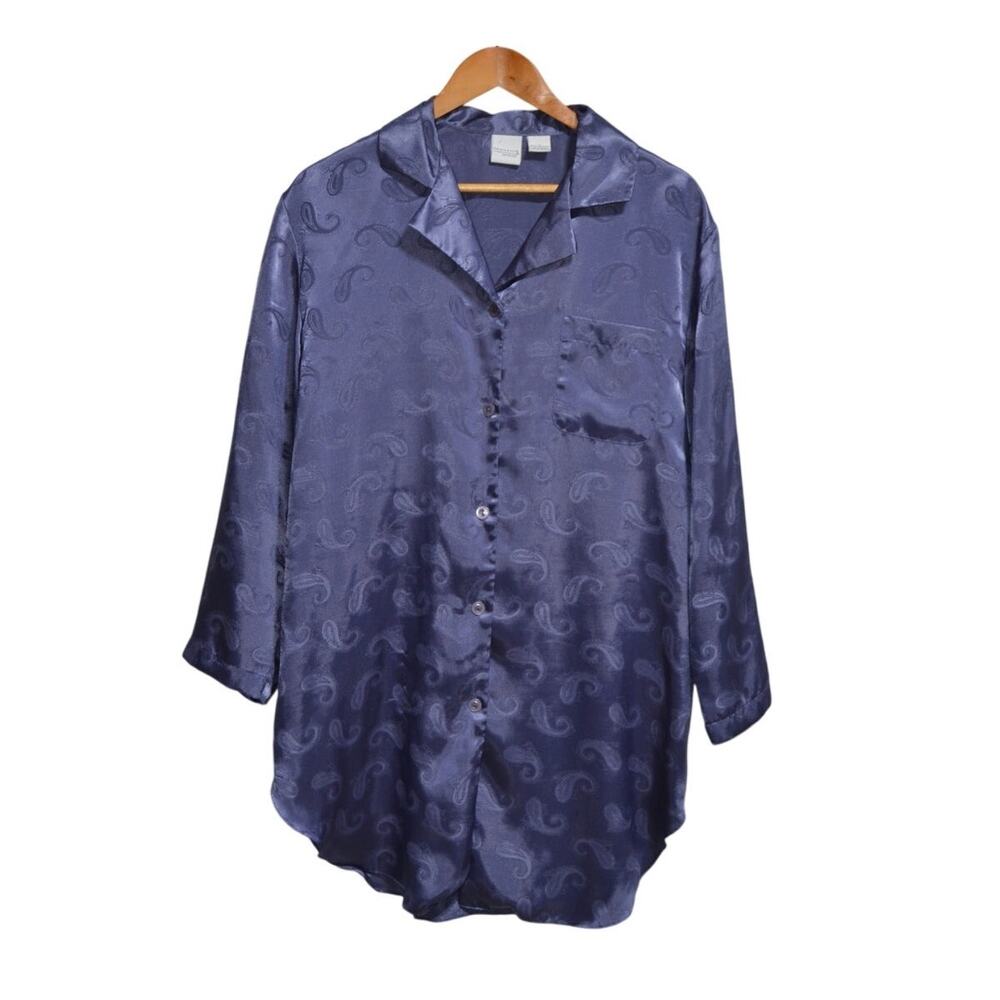 Moments Intimates Woman's Purple Jacquard Satin Sleep Shirt Size 8
